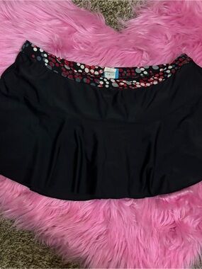 Y2K vintage Black Swim Skirt Skort Polka Dot Waist Medium Modest Swim Bottoms